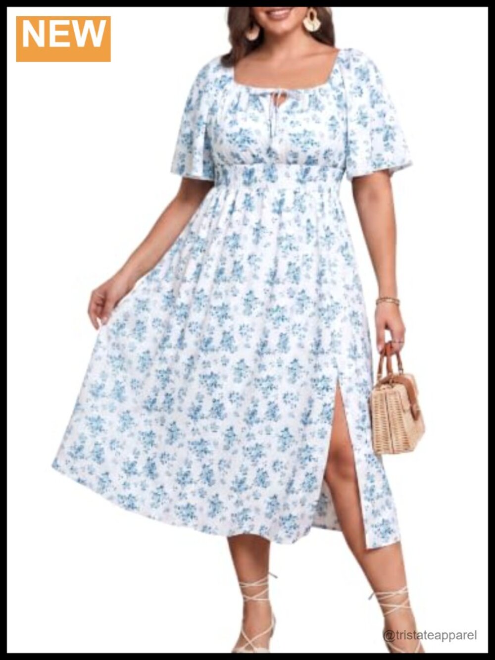 Plus Size Floral Boho Midi Dress Square Neck Puff Sleeve Summer Wedding Guest